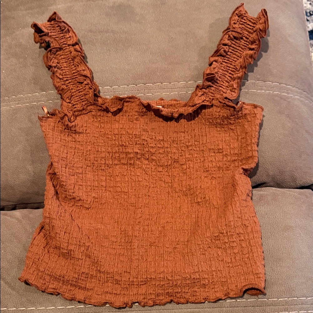 NEW!! Women’s Gb Fashion London Smocked Ruffle Strap Tank Top Brown Size S